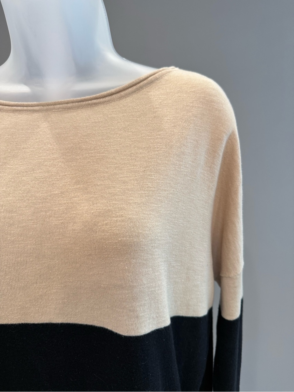 Colorblock Boatneck Sweater - Beige and Black